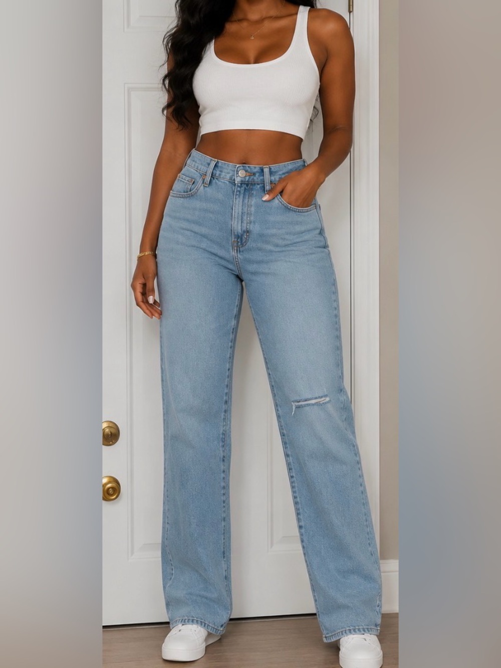 Tall Light Blue High-Rise Straight Leg Jeans - Women